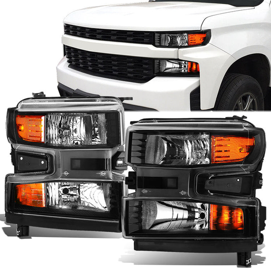 FAROS 19-21 CHEVROLET SILVERADO 1500 - FITS WT/CUSTOM/CUSTOM TRAIL BOSS MODEL ONLY - EXCLUDES LED HEADLIGHT MODELS - ONLY FITS MODELS WITH FACTORY HALOGEN HEADLIGHTS - OE STYLE - BLACK HOUSING / AMBER CORNER - H11 LOW BEAM / 9005 HIGH BEAM