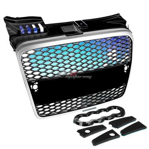 PARRILLA GRILLE - 05-08 AUDI A4 , QUATTRO - HONEYCOMB MESH STYLE - ABS - SILVER - DOES NOT FIT CABRIO , S-LINE MODELS W/ PARKING ASSISTANCE - BLACK