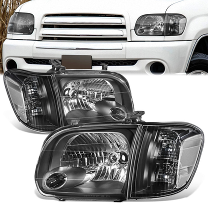 FAROS 05-07 TOYOTA SEQUOIA / 05-06 TOYOTA TUNDRA CREW CAB - BLACK HOUSING / CLEAR CORNER - H4 HIGH / LOW BEAM
