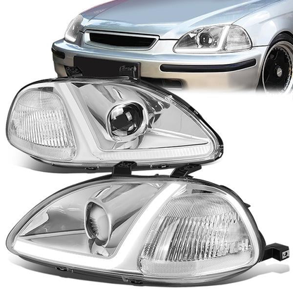 FAROS 96-98 HONDA CIVIC - LED RUNNING LIGHT REQUIRES WIRING INTO EXISTING LIGHTING WIRE HARNESS - LED DRL - PROJECTOR - CHROME HOUSING / CLEAR CORNER - H7 LOW BEAM / H7 HIGH BEAM