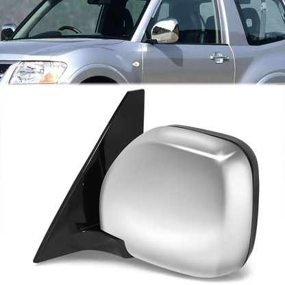 RETROVISOR MIRROR - OE STYLE - MITSUBISHI MONTERO 01-06 - WITH POWER WITH HEATED GLASS CHROME COVER - DRIVER SIDE - SMOOTH - BLACK / CHROME