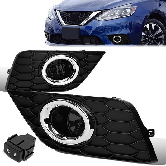 FAROS DE NIEBLA 16-19 NISSAN SENTRA - DOES NOT FIT NISMO MODEL - WITH SWITCH, BLACK BEZEL - SMOKE