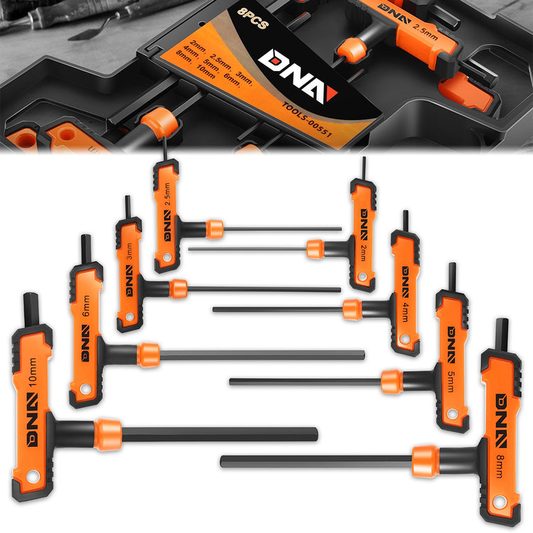 HERRAMIENTAS COLOR T-TYPE HEX KEY SET WITH FLAT HEAD - SIZE:2-10MM - ORANGE - 8PCS PLASTIC BOX