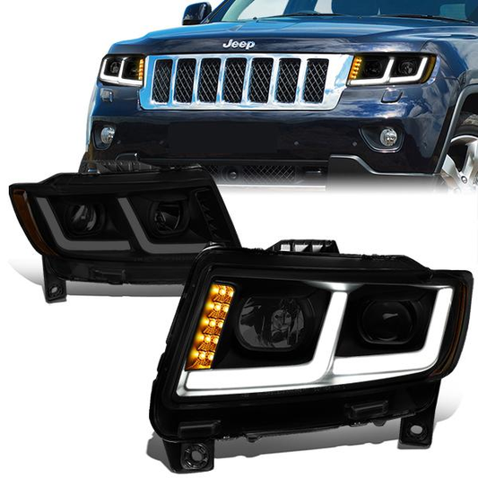 FAROS 11-13 JEEP GRAND CHEROKEE - FITS MODELS WITH HALOGEN HEADLIGHTS ONLY - PROJECTOR LOW BEAM - BLACK HOUSING / AMBER CORNER / SMOKE LENS - H1 LOW BEAM / 9005 HIGH BEAM