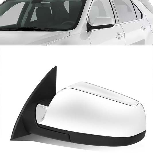 RETROVISOR MIRROR - OE STYLE - CHEVROLET EQUINOX 10-12 - GMC TERRAIN 10-11 - WITH POWER WITH HEATED GLASS CHROME COVER - DRIVER SIDE - SMOOTH - BLACK / CHROME