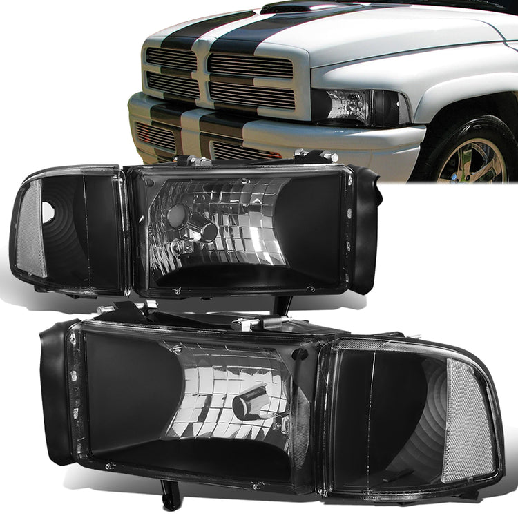 FAROS 94-01 DODGE RAM 1500 / 94-02 DODGE RAM 2500 , 3500 2/4-DOOR - DOES NOT FIT SPORT MODELS OR RAM VAN MODELS - BLACK HOUSING / CLEAR CORNER - 9004 LOW BEAM / HIGH BEAM