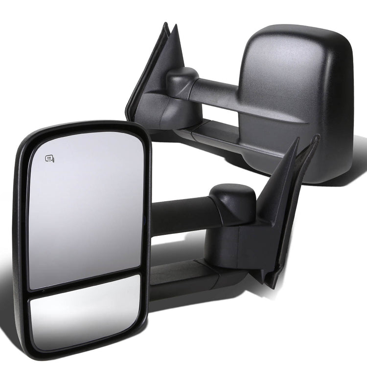 RETROVISORES EXTENDIBLES TOWING MIRROR - 99-02 CHEVY SILVERADO 1500, 2500, 3500, GMC SIERRA 1500, 2500, 3500 / 00-02 CHEVY TAHOE, CHEVY SUBURBAN 1500, 2500, GMC YUKON - PAIR - POWERED W/ HEATED W/O SIGNAL - BLACK