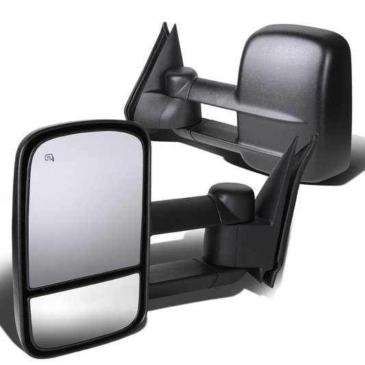 RETROVISORES EXTENDIBLES TOWING MIRROR - 99-02 CHEVY SILVERADO 1500, 2500, 3500, GMC SIERRA 1500, 2500, 3500 / 00-02 CHEVY TAHOE, CHEVY SUBURBAN 1500, 2500, GMC YUKON - PAIR - POWERED W/ HEATED W/O SIGNAL - BLACK