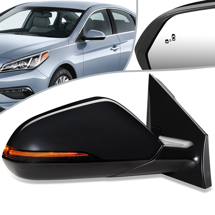 RETROVISOR MIRROR - OEM - 15-17 HYUNDAI ELANTRA - POWERED - HEATED - W/ SIGNAL LIGHT - W/ BSD - FOLDING - BLACK MATERIAL - RIGHT