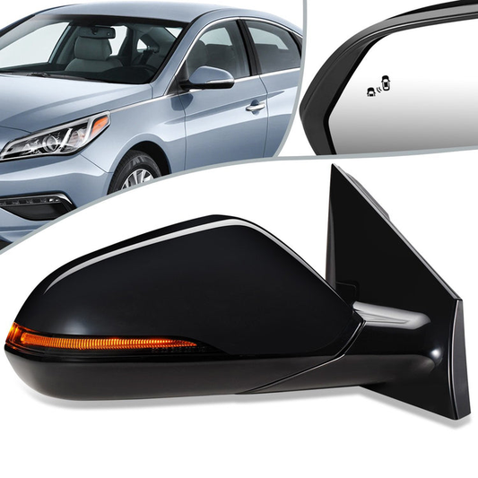 RETROVISOR MIRROR - OEM - 15-17 HYUNDAI ELANTRA - POWERED - HEATED - W/ SIGNAL LIGHT - W/ BSD - FOLDING - BLACK MATERIAL - RIGHT