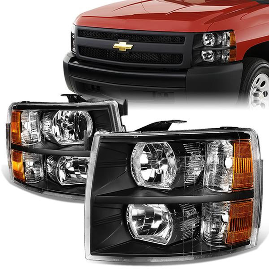 FAROS 07-13 CHEVY SILVERADO 1500 / 07-14 CHEVY SILVERADO 2500 3500 & HD MODELS - BLACK HOUSING / AMBER CORNER - H11 LOW BEAM / 9005 HIGH BEAM