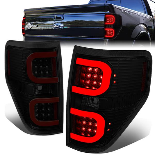 FAROS TRASEROS 09-14 FORD F-150 - DUAL RED C-BAR - 3D - LED - BLACK / SMOKE