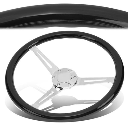 VOLANTE STEERING WHEEL - 2"DEEP DISH - 3-SPOKE WITH NEEDLE CUTOUT STYLE - 15" BLACK WOOD GRAIN - VINTAGE STYLE - VEHICLES WITH AFTERMARKET 6-BOLT X 70MM PATTERN STEERING WHEEL HUBS
