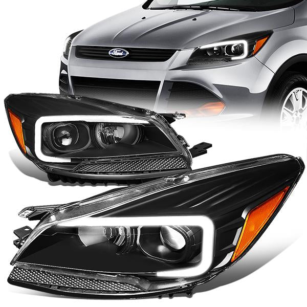FAROS 13-16 FORD ESCAPE - 3D - LED DRL - PROJECTOR - BLACK HOUSING / AMBER CORNER - H1 LOW BEAM / H8 HIGH BEAM / 168 MARKER BULB