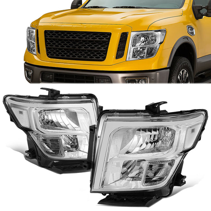 FAROS 17-22 NISSAN TITAN / 16-22 NISSAN TITAN XD - FITS MODELS W/HALOGEN HEADLIGHTS ONLY - OE STYLE - H11 LOW BEAM / 9005 HIGH BEAM / 2825 SIDE MARKER / 7444NA TURN SIGNAL - CHROME HOUSING / CLEAR CORNER