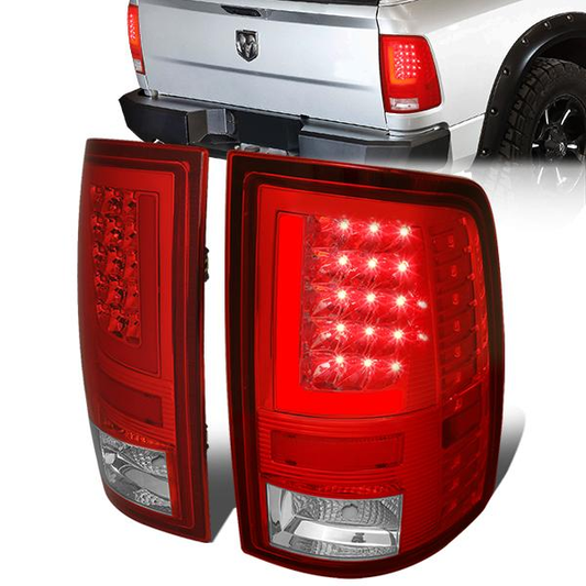 FAROS TRASEROS 09-17 DODGE RAM 1500 / 10-17 DODGE RAM 2500 , 3500 - RED L-BAR - 3D - LED - CHROME / RED