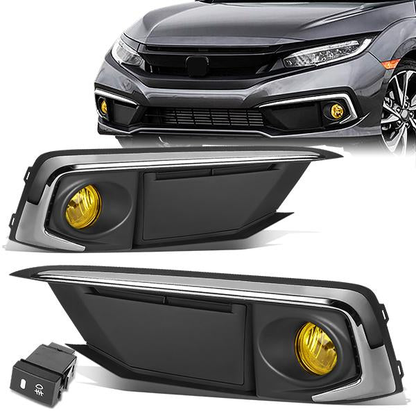 FAROS DE NIEBLA 19-20 HONDA CIVIC 2-DR COUPE, 4-DR SEDAN - WITH SWITCH, CHROME TRIM BEZEL - AMBER