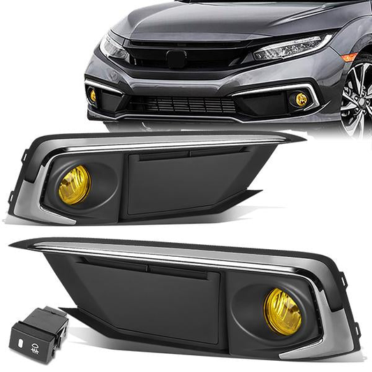 FAROS DE NIEBLA 19-20 HONDA CIVIC 2-DR COUPE, 4-DR SEDAN - WITH SWITCH, CHROME TRIM BEZEL - AMBER