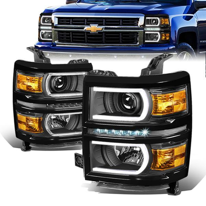 FAROS 14-15 CHEVROLET SILVERADO 1500 - LED DRL - BLACK HOUSING / AMBER CORNER - H1 LOW BEAM / 9005 HIGH BEAM