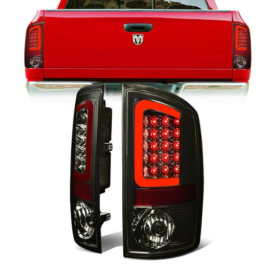FAROS TRASEROS 02-06 DODGE RAM 1500 / 03-06 DODGE RAM 2500 , 3500 - RED C-BAR - 3D - U-HALO LED - CHROME / SMOKE