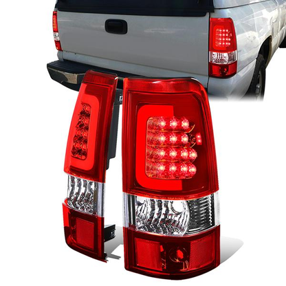 FAROS TRASEROS 03-06 CHEVY SILVERADO 1500 , 2500 , 3500 , HD MODELS , GMC SIERRA 1500 , 2500 , 3500 , HD MODELS / 2007 CHEVY SILVERADO , GMC SIERRA CLASSIC MODELS - C-BAR - 3D - U-HALO LED - FITS FLEETSIDE MODELS ONLY , DOES NOT FIT DUALLY MODELS - CHROME
