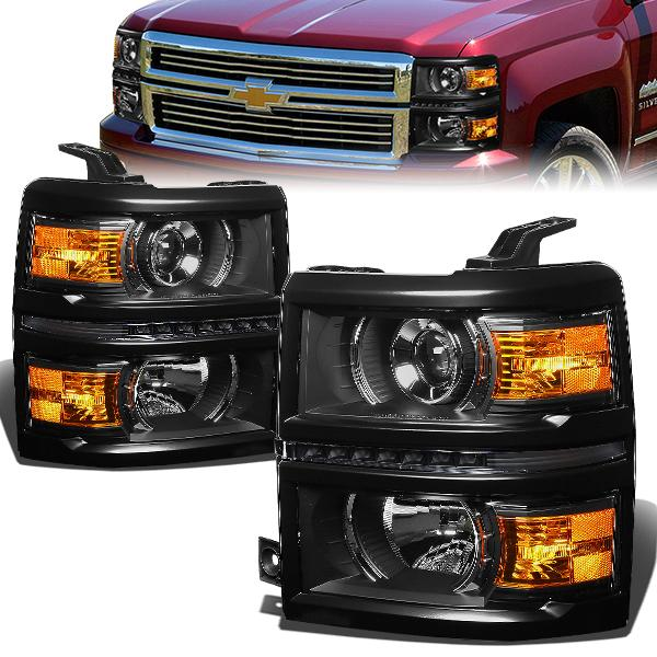 FAROS 14-15 CHEVY SILVERADO 2500 / 3500 / 14-16 SILVERADO 1500 / 2015 SILVERADO 3500 2/4-DOOR - LED - PROJECTOR - BLACK HOUSING / AMBER CORNER - H11 LOW BEAM / 9005 HIGH BEAM
