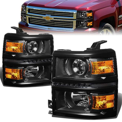 FAROS 14-15 CHEVY SILVERADO 2500 / 3500 / 14-16 SILVERADO 1500 / 2015 SILVERADO 3500 2/4-DOOR - LED - PROJECTOR - BLACK HOUSING / AMBER CORNER - H11 LOW BEAM / 9005 HIGH BEAM