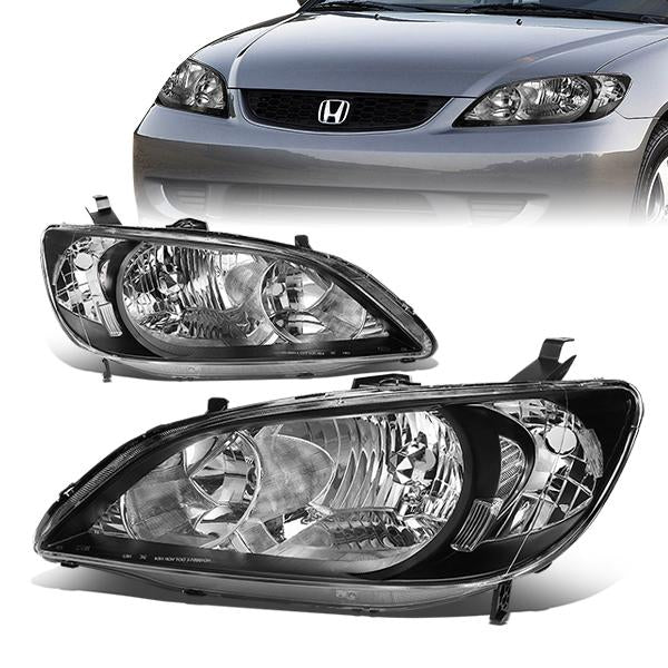 FAROS 04-05 HONDA CIVIC 2/4-DOOR - DOES NOT FIT CIVIC SI 3-DOOR MODELS - OE STYLE - 9006 LOW BEAM / 9005 HIGH BEAM - BLACK HOUSING / CLEAR CORNER