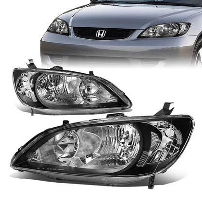 FAROS 04-05 HONDA CIVIC 2/4-DOOR - DOES NOT FIT CIVIC SI 3-DOOR MODELS - OE STYLE - 9006 LOW BEAM / 9005 HIGH BEAM - BLACK HOUSING / CLEAR CORNER