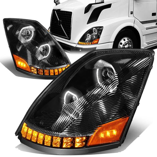 FAROS 04-18 VOLVO VN VNL 300 , 400 , 430 , 630 , 740 , 760 , 860 - LED - PROJECTOR - BLACK HOUSING - FULL LED LIGHTING