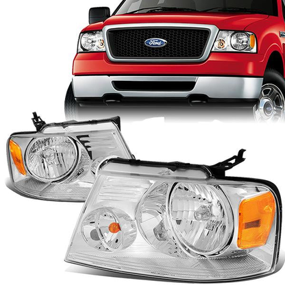 FAROS 04-08 FORD F-150 / 06-08 LINCOLN MARK LT 2/4-DR - 9007 LOW BEAM / HIGH BEAM / 3157A TURN SIGNAL - CHROME HOUSING / AMBER CORNER