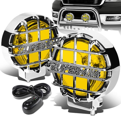 FAROS DE NIEBLA UNIVERSAL - ROUND - 6 INCH SUPER 4X4 - W/ SWITCH - H3 BULB - AMBER / CHROME