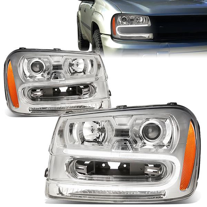 FAROS 02-06 CHEVY TRAILBLAZER EXT / 02-09 CHEVY TRAILBLAZER - 4DR - LED DRL - OE - CHROME HOUSING / AMBER CORNER