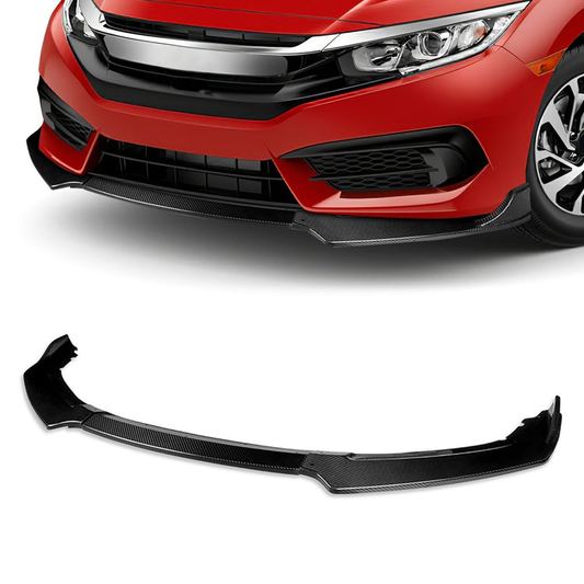 LIP FRONTAL 16-20 HONDA CIVIC SEDAN / COUPE - REQUIRES DRILLING BUMPER FOR INSTALLATION - 3PC - REAL CARBON FIBER