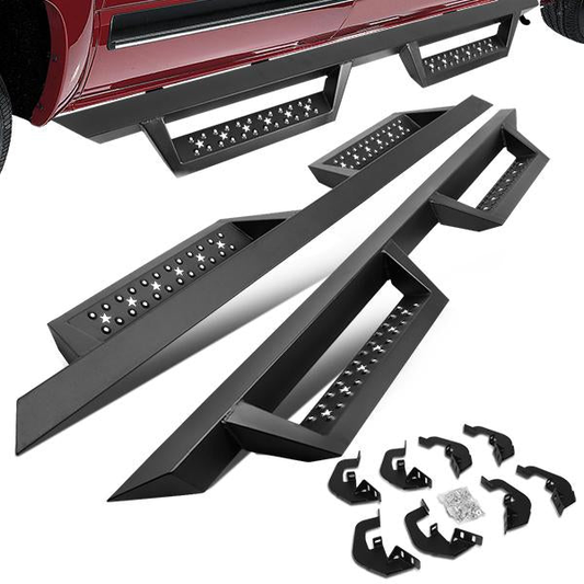 ESTRIBOS DROP DOWN - 07-18 CHEVY SILVERADO 1500, GMC SIERRA 1500 / 07-19 CHEVY SILVERADO 2500HD, 3500HD, GMC SIERRA 2500HD, 3500HD - CREW CAB - DOES NOT FIT DIESEL MODELS EQUPPED WITH DEF TANK - BLACK