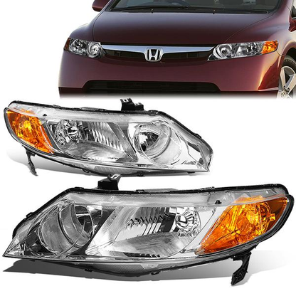 FAROS 06-09 HONDA CIVIC 4-DOOR - 9006 LOW BEAM / 9005 HIGH BEAM - CHROME HOUSING / AMBER CORNER