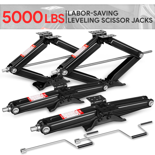 HERRAMIENTAS SCISSOR JACK KIT - 4PCS - 24" 5000LBS - BLACK - FOR RV STABLIZING AND LEVELING PURPOSE ONLY, NEVER USE FOR LIFTING, CHANGING TIRES OR SUPPORTING WEIGHT OF ANY VEHICLES