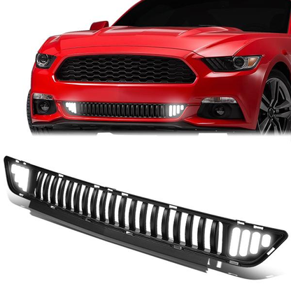 PARRILLA FRONT LOWER GRILLE - 15-17 FORD MUSTANG - VERTICAL FENCE STYLE - W/ LED DRL LIGHT - BLACK