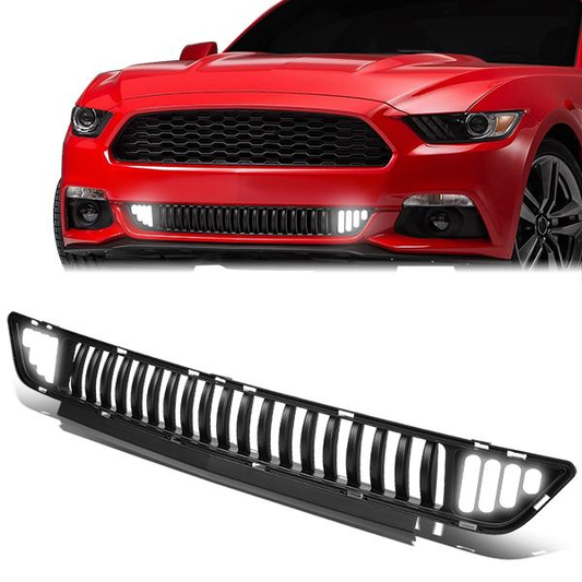 PARRILLA FRONT LOWER GRILLE - 15-17 FORD MUSTANG - VERTICAL FENCE STYLE - W/ LED DRL LIGHT - BLACK