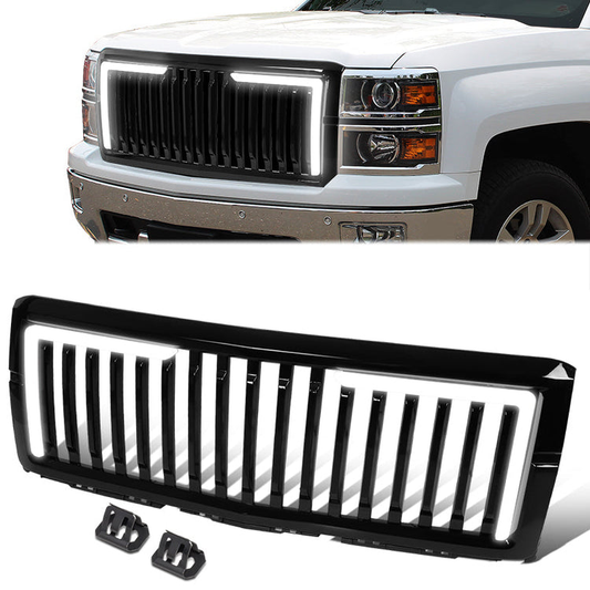 PARRILLA GRILLE - 14-15 CHEVROLET SILVERADO 1500 - BADGELESS VERTICAL SLAT / L-PATTERN LED LIGHT BAR - BLACK