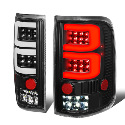 FAROS TRASEROS 04-08 FORD F-150 / LOBO - 3D - DUAL C-BAR LED - BLACK / CLEAR