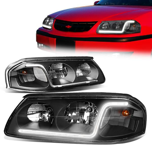 FAROS 00-05 CHEVY IMPALA 4-DOOR - LED DRL - BLACK HOUSING / CLEAR CORNER - 9006 LOW BEAM / 9005 HIGH BEAM