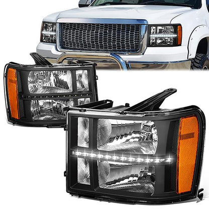 FAROS 07-13 GMC SIERRA 1500 / 07-14 GMC SIERRA 2500, 3500 - DOES NOT FIT 2007 CLASSIC STYLES - LED DRL STRIP - BLACK HOUSING / AMBER CORNER