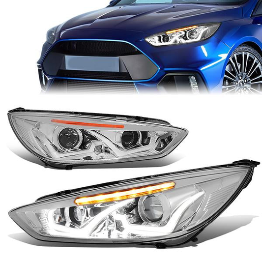 FAROS 15-17 FORD FOCUS 4-DOOR - ONLY FITS HALOGEN HEADLIGHT MODELS -  DOES NOT FIT ELECTRIC MODELS - LED - DUAL HALO PROJECTOR - CHROME HOUSING / AMBER CORNER - H11 LOW BEAM / H1 HIGH BEAM