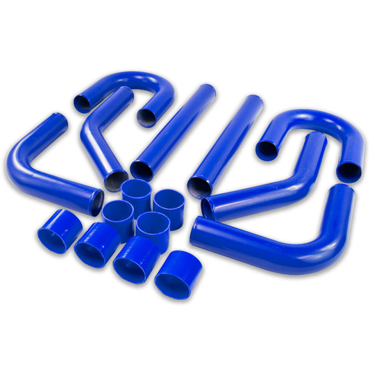 TUBERIA INTERCOOLER UNIVERSAL INTERCOOLER PIPING - ALUMINUM - 3.00" - 8PC - PIPES / HOSES / CLAMPS - BLUE - J14-4 / 5