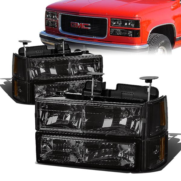 FAROS 94-00 GMC C10 - 8PC 2/4-DOOR - SMOKE HOUSING / AMBER CORNER - 9006 LOW BEAM / 9005 HIGH BEAM