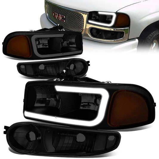FAROS 00-06 GMC YUKON / 01-06 GMC YUKON XL 1500 / 02-06 GMC SIERRA 1500 / 2007 GMC SIERRA 1500 CLASSIC - FITS DENALI MODELS ONLY - LED DRL - BLACK HOUSING / SMOKE LENS / AMBER CORNER - 9005 LOW BEAM / 9005 HIGH BEAM