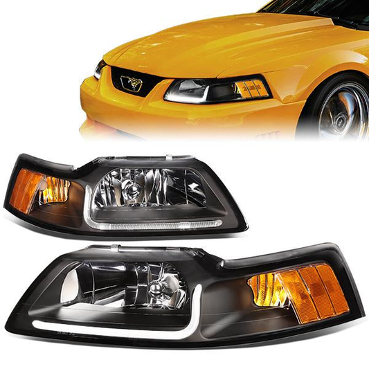 FAROS 99-04 FORD MUSTANG - LED DRL - DAY TIME RUNNING LIGHT STRIP REQUIRES WIRING TO VEHICLE - BLACK HOUSING / AMBER CORNER - 9007 LOW / HIGH BEAM