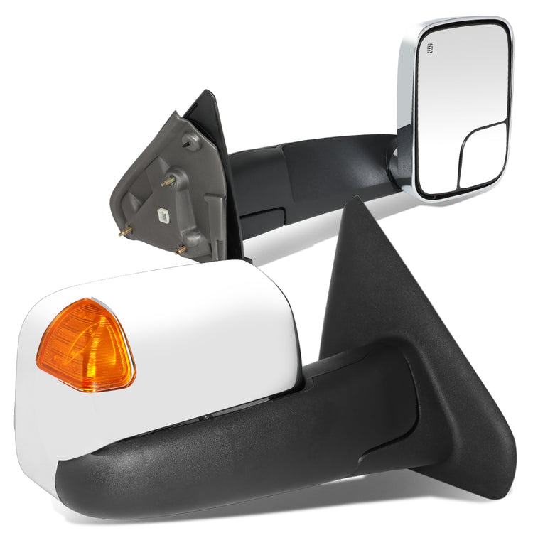 RETROVISORES EXTENDIBLES TOWING MIRROR - 02-08 DODGE RAM 1500 / 03-09 DODGE RAM 2500, 3500 - PAIR - POWERED W/ HEATED - AMBER SIGNAL - CHROME