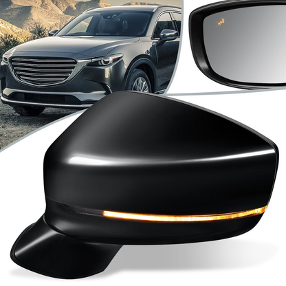 RETROVISOR MIRROR - OEM - 17-19 MAZDA CX-5 - POWERED - HEATED - W/ SIGNAL LIGHT - W/ BSD - FOLDING - BLACK MATERIAL - LEFT